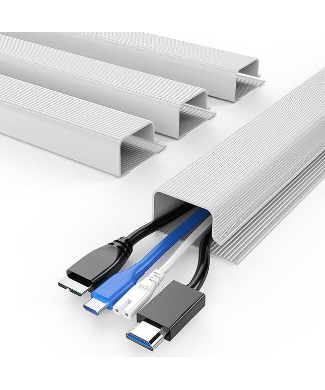 DELAMU 4 Pack Cable Management Under Desk - Office & Home Cable Organizer,J-Channel Cable Management for Clutter-Free Environment,Cable Management Kit,Cord Organizer for Desk,Cord Management,4X15.7in