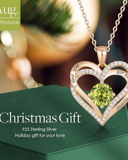 CDE Forever Love Heart Necklaces for Women, Wedding Anniversary, Birthday Mothers Day Christmas Day Gifts for Mom, Mother, Wife, friend, S925 Silver Jewelry with Birthstone Pendant