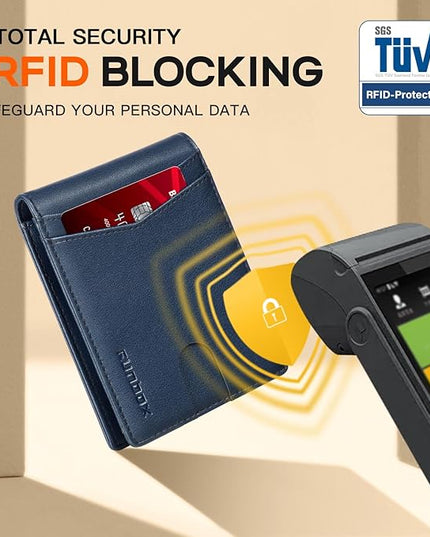 RUNBOX Wallet for Men Slim Leather Bifold RFID Blocking Minimalist Front Pocket Design with Gift Box