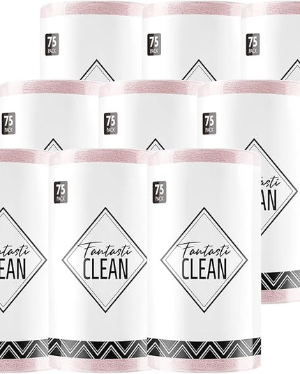 Fantasticlean Microfiber Cleaning Cloth Roll -675 Pack, Tear Away Microfiber Towels, 12" x 12", Reusable, Washable, Ultra Absorbent Dishcloth for All-Around Cleaning Supplies (9 Rolls of Pink)