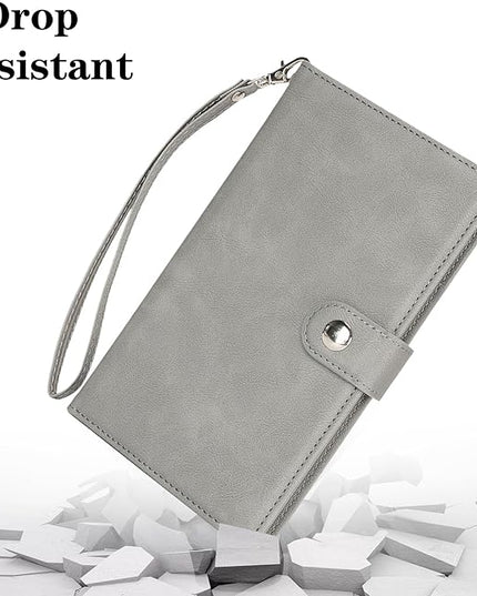 Passport Holder for Travel Essentials, RFID Blocking PU Leather Wallet Cover with Wristlet Strap Magnetic Closure Passport Book Holders Case for Women and Men, Grey
