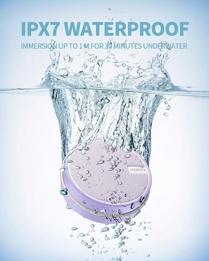 INSMY C12 IPX7 Waterproof Shower Bluetooth Speaker, Portable Small Speaker, Speakers Bluetooth Wireless Loud Clear Sound Support TF Card Suction Cup for Kayak Canoe Beach Gift (Purple)