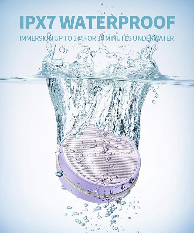 INSMY C12 IPX7 Waterproof Shower Bluetooth Speaker, Portable Small Speaker, Speakers Bluetooth Wireless Loud Clear Sound Support TF Card Suction Cup for Kayak Canoe Beach Gift (Purple)