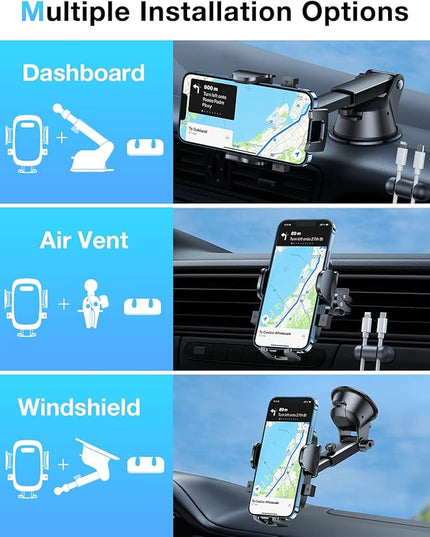 HTU [True Military-Grade] 2025 Upgraded Car Phone Holder 【Safety Certs & No Smell】 Cell Phone Holder for Car Mount for Dashboard Windshield Air Vent Long Arm Thick Case,Navy Blue