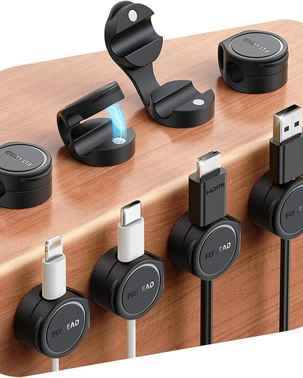 8-Pack Silicone Cord Organizer Magnetic Cable Clips, Adhesive Cable Management Under Desk Wire Hider, FLYLEAD Desktop Cable Organizer for Phone, Office Workspaces Desk Organization Home Accessories