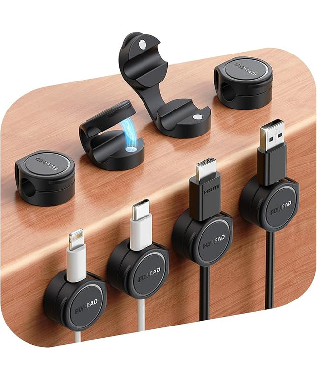 8-Pack Silicone Cord Organizer Magnetic Cable Clips, Adhesive Cable Management Under Desk Wire Hider, FLYLEAD Desktop Cable Organizer for Phone, Office Workspaces Desk Organization Home Accessories