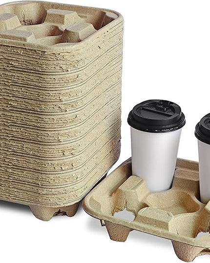 Coffee Cup Holder Disposable Cup Holder Tray, Four Cup Carrier Tray 50 Pack,Biodegradable, Eco-Friendly Drink Carrier For Delivery Of Hot Or Cold Drinks(Four-cup size tray)