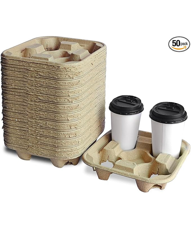 Coffee Cup Holder Disposable Cup Holder Tray, Four Cup Carrier Tray 50 Pack,Biodegradable, Eco-Friendly Drink Carrier For Delivery Of Hot Or Cold Drinks(Four-cup size tray)