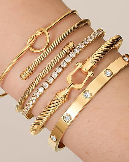 18 K Gold Plated Love Bangle Bracelet Stack Cuff Jewelry for Women Jewelry Set for Women Gift with Box