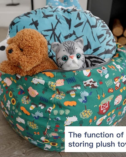 YuppieLife Stuffed Animal Storage Bean Bag Chairs Canvas Cover for Kids(No Filling)/Machine Washable and Durable Toddler Bean Bag Sofa Cover for Room Decor (Farm, 27'')