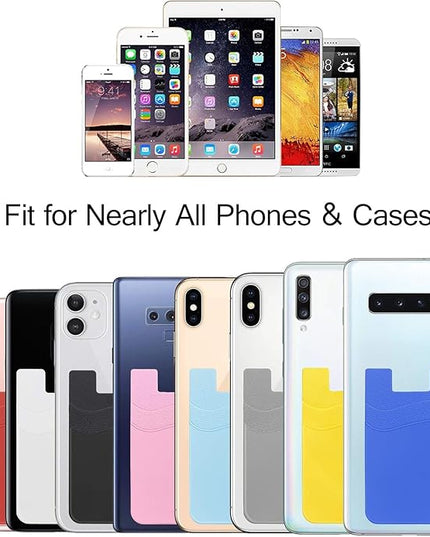 SS Phone Wallet Stick On Silicion Card Holder for Back of Phone Credit Card Suitable for iPhone Samsung Galaxy Any Smartphone (8 Pack)
