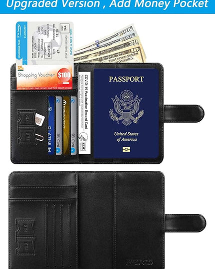 Passport Holder Cover Wallet RFID Blocking Leather Card Case Travel Accessories for Women Men (#Black)