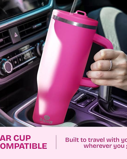 34HD 40 oz Stainless Steel Tumbler - Leakproof Insulated Water Bottle with Handle, Magnetic Lid and Flexible Straw - Iced for 48 Hours – Perfect for Men, Women, Birthday Gift, Pink - Hot Pink
