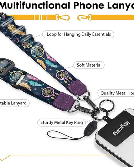 Phone Lanyard Crossbody, Dream Catcher Cell Phone Strap for Around The Neck Adjustable, Anti Theft Cute Lanyard for iPhone Case ID Holder Keys Accessories Travel Essential