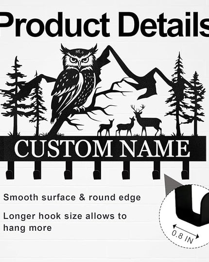 Kotagi Custom Key Holder Wall Mounted, Personalized Owl Key Holder for Wall, Key Rack Wall Mounted Home Decor, Coat Rack, Animal Theme Hooks Sweet Home Decor for Storage, Custom Housewarming Gifts