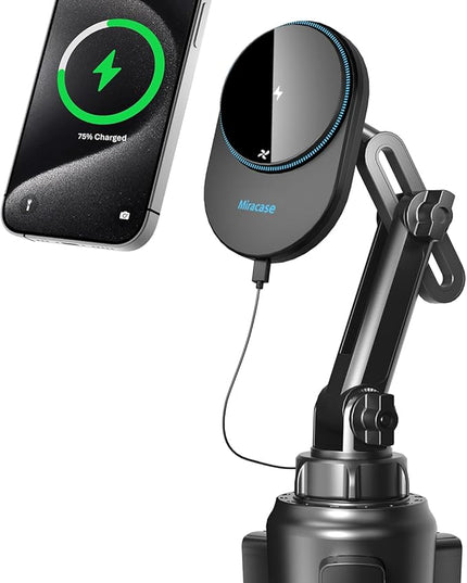 Miracase for Magsafe Car Mount Charger, 15W Fast Charging Cup Holder Phone Holder Wireless Magnetic Charger with Heat Dissipation System Only Fit iPhone 16/15/14/13/12 Series