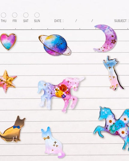 Cute Craft Stickers, Aesthetic Glitter, Tear-Resist, Waterproof Decals for Laptop, Water Bottle, Hydroflasks, Scapbooking, Planner Pack for Teens, Girls, Kids - Classic