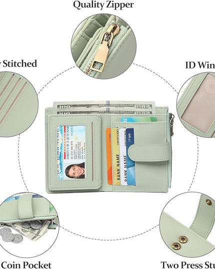 GAEKEAO Small Wallets for Women Leather RFID Blocking Bifold Zipper Pocket Wallet Card Case Purse with ID Window