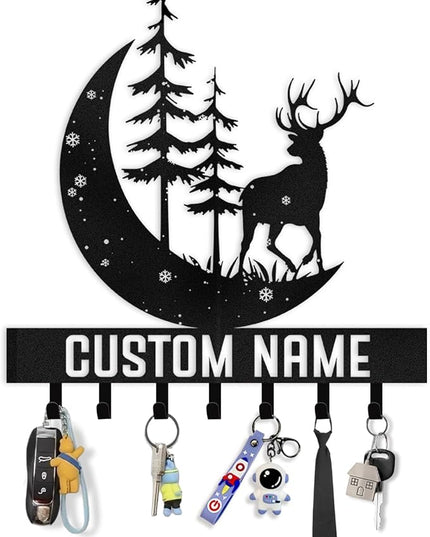 Kotagi Personalized Key Holder for Wall | Key Organizer for Wall Mount | Custom Deer Forest Theme Key Hooks Coat Rack | Christmas Housewarming Gifts | Key Hanger Wall Decor for Living Room Doorway