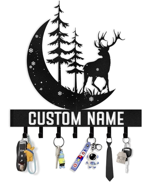 Kotagi Personalized Key Holder for Wall | Key Organizer for Wall Mount | Custom Deer Forest Theme Key Hooks Coat Rack | Christmas Housewarming Gifts | Key Hanger Wall Decor for Living Room Doorway