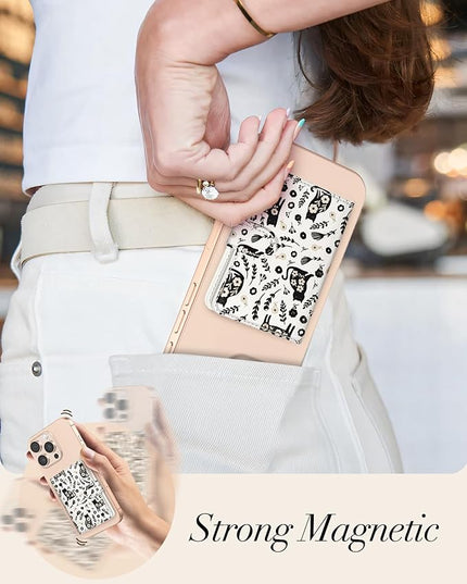 Shorogyt for Magnetic Phone Wallet Compatible with Magsafe Card Holder -Cute Luxury Slim Leather Mag Wallets for Women Fit 4 Cards,for iPhone 17/16/15/14/13/12 Series for Apple RFID Magnet, Floral Cat