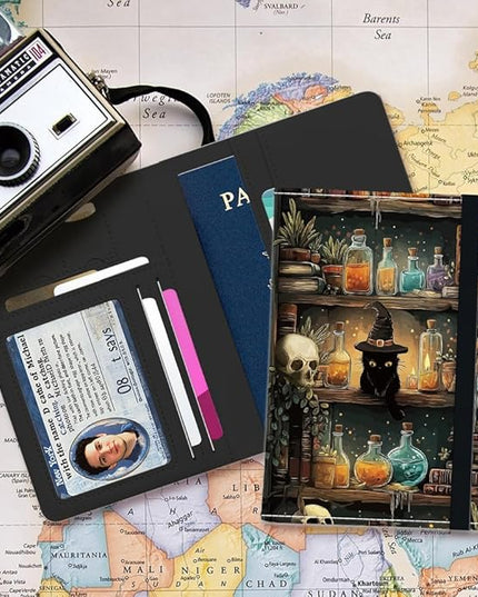 PU Leather Passport Holder Cover 5.9×4.3 Inch with Credit Card Slot and Boarding Pass Slot Combo Blocking Passport Holder Wallet Cover Case for Travel Boarding Essentials (Magical)