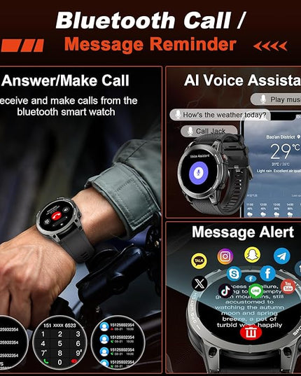 Smart Watch for Men GPS Fitness: 1.43" AMOLED Military Make Answer Call Running Digital Mens Watches Waterproof Smartwatch Android Phone iPhone Samsung Compatible Step Tracker SpO2 Heart Rate Monitor