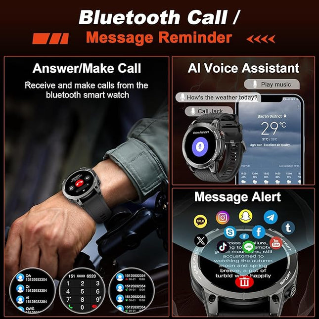 Smart Watch for Men GPS Fitness: 1.43" AMOLED Military Make Answer Call Running Digital Mens Watches Waterproof Smartwatch Android Phone iPhone Samsung Compatible Step Tracker SpO2 Heart Rate Monitor
