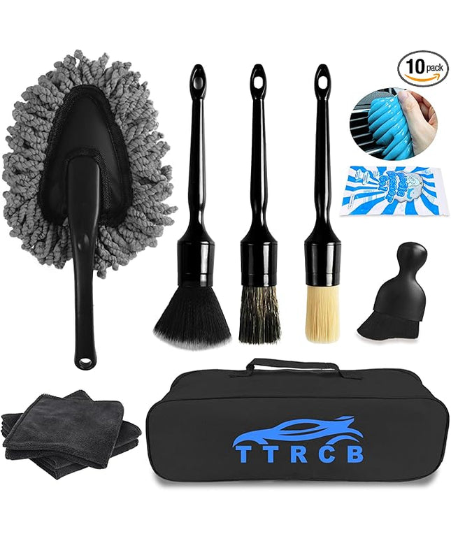 10PCS Car Detailing Cleaning Kit Interior Cleaner, Car Detailing Brushes, Car Duster, Car Cleaning Gel, Microfiber Cleaning Cloth, Car Accessories Essentials Supplies Tools for Auto,Truck, Interior