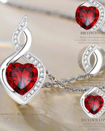 FANCIME 14K Solid White Gold Heart Birthstone Necklace with Diamond Pendent Birthday Gifts for Mom Women, Sterling Silver Chain 16" + 2" Extender