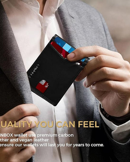 RUNBOX Wallet for Men Bifold RFID Blocking Wallets with 2 ID Window 14 Card Holders 1 cash pocket 1 Gift Box