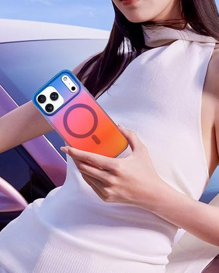 Aesthetic Case for iPhone 17 Pro Max Case for Women Girls [Compatible with Magsafe] Cute Girly Trendy Glitter Sparkly Rainbow Magnetic Protective Phone Cover, Matte Iridescent Blue & Orange