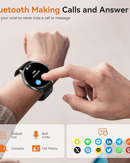 iBesi Smart Watches for Men Women with 1.43" AMOLED Display, 7-Day Battery, 120+ Sport Modes, Bluetooth Calling, Heart Rate & Sleep Monitor, IP68 Waterproof Compatible for iPhone and Android (Black)