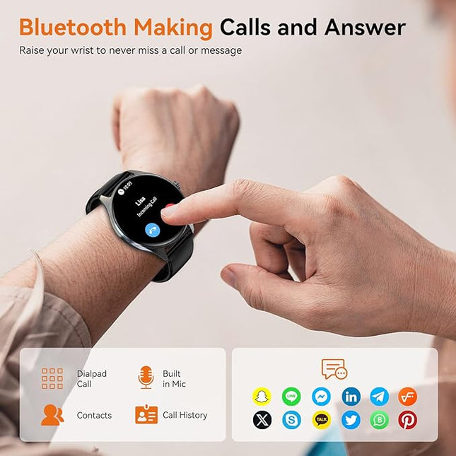 iBesi Smart Watches for Men Women with 1.43" AMOLED Display, 7-Day Battery, 120+ Sport Modes, Bluetooth Calling, Heart Rate & Sleep Monitor, IP68 Waterproof Compatible for iPhone and Android (Black)