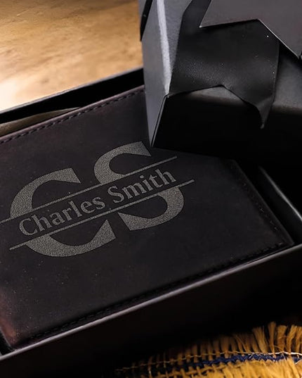 Custom Wallet for Men, Dad, Him, Mens Christmas Gifts, Genuine Leather Wallet with Custom Name for Anniversary, Personalized Unique Design Wallet for Him, Father, Boyfriend, Husband, Grandpa, Son