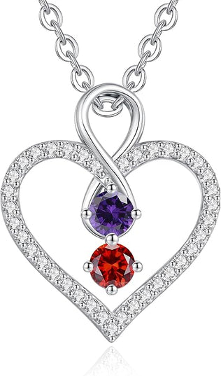 LOUISA SECRET Infinity Double Birthstone Necklace, 925 Sterling Silver Tiny Pendant Heart Necklace for Women Wife Her, Best Jewelry Gift Heart Jewelry Meaningful Gift for Valentine's Day, Christmas, Birthday Anniversary