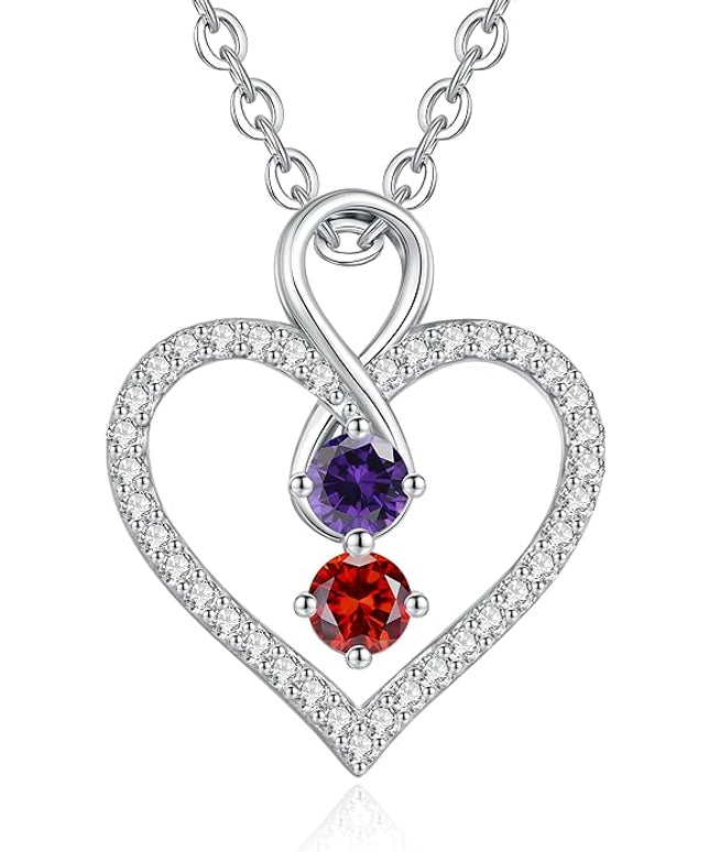 LOUISA SECRET Infinity Double Birthstone Necklace, 925 Sterling Silver Tiny Pendant Heart Necklace for Women Wife Her, Best Jewelry Gift Heart Jewelry Meaningful Gift for Valentine's Day, Christmas, Birthday Anniversary