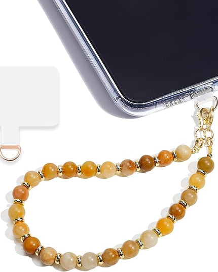 Marble Beaded Phone Wrist Strap,Detachable Phone Bracelet Strap with Tether Tab,Hands-Free Wristlet Strap (Yellow Jade)