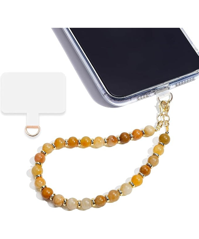 Marble Beaded Phone Wrist Strap,Detachable Phone Bracelet Strap with Tether Tab,Hands-Free Wristlet Strap (Yellow Jade)