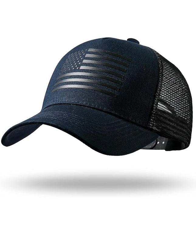 American Flag Trucker Hat - Snapback Hat, Baseball Cap for Men Women - Breathable Mesh Side, Adjustable Fit - for Casual Wear