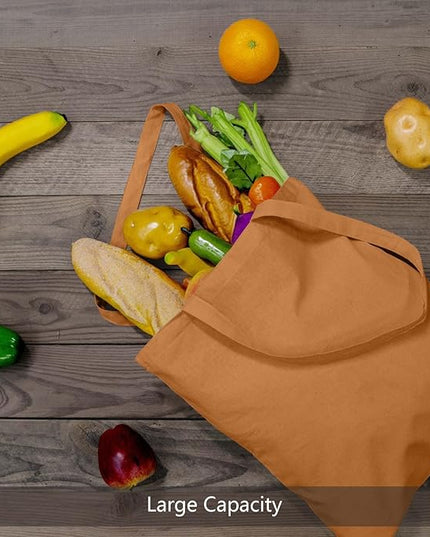TOPDesign 12-Pack Economical 16"x15" Khaki Cotton Tote Bags, Lightweight Medium Reusable Grocery Shopping Cloth Bags, Suitable for DIY, Advertising, Promotion, Gift, Activity