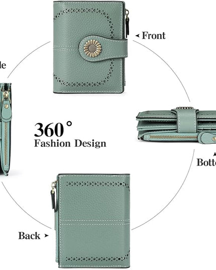 SENDEFN Small Womens Wallet Leather Bifold Card Holder RFID Blocking with Zipper Coin Pocket