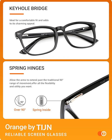 TIJN Blue Light Blocking Glasses for Women Men Clear Frame Square Nerd Eyeglasses Anti Blue Ray Computer Screen Glasses