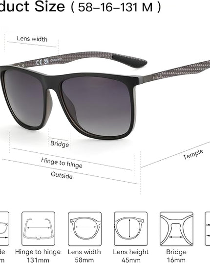 ZENOTTIC Square Polarized Sunglasses for Men Ultralight Carbon Fiber Sun Glasses Driving Fishing Golf Sports UV400 Protection