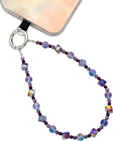Cell Phone Wrist Strap Crystal Beaded Phone Bracelet Strap For Women Sparkling Beads Wristlet Lanyard Beaded Chain (Night Purple)