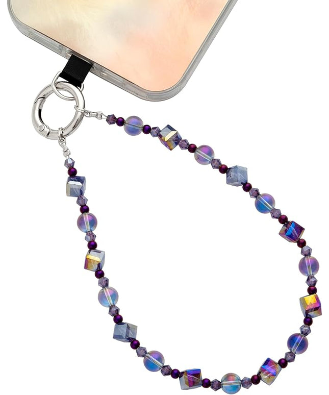 Cell Phone Wrist Strap Crystal Beaded Phone Bracelet Strap For Women Sparkling Beads Wristlet Lanyard Beaded Chain (Night Purple)