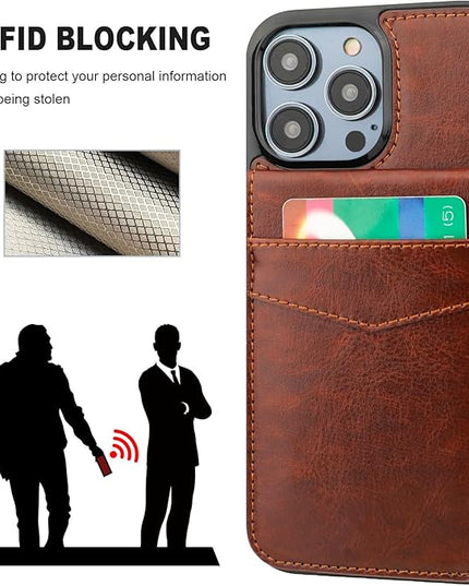 KIHUWEY for iPhone 13 Pro Max Case Wallet Compatible with MagSafe Wireless Charging, Credit Card Holder, RFID Flip Leather Magnetic Clasp Kickstand Heavy Duty Protective Cover 6.7 Inch (Brown)