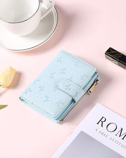 GAEKEAO Small Wallets for Women Leather RFID Blocking Bifold Zipper Pocket Wallet Card Case Purse with ID Window