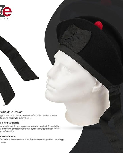 Glengarry HAT Pure Wool Cap with POM POM Soft Cotton Lining Comfortable FIT Kilt Accessories – Military Cap Highland WEAR