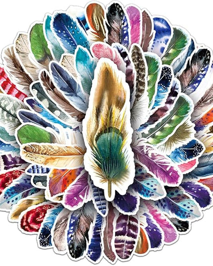 Feather Stickers for Girls Teens Boys Kids|50Pcs|Exquisite Vinyl Waterproof Stickers for Waterbottle Laptop Computer Luggage Phone Tablet Flasks Bike Scrapbook,Trendy Decals Pack(Feather -50Pcs)